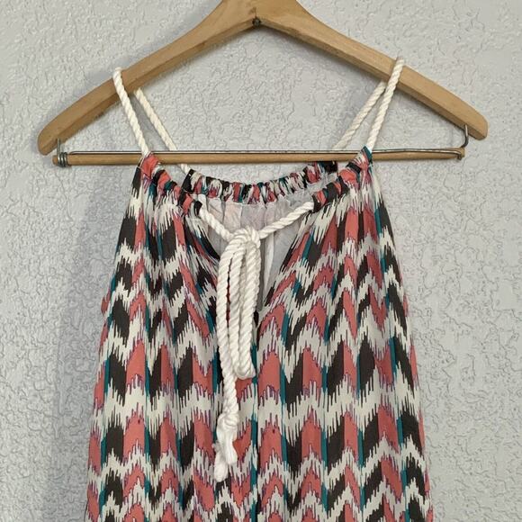 81 Poppies Silk Mini Shift Dress Juniors Size 0 Pink Teal Gray Chevron Print - Picture 5 of 7